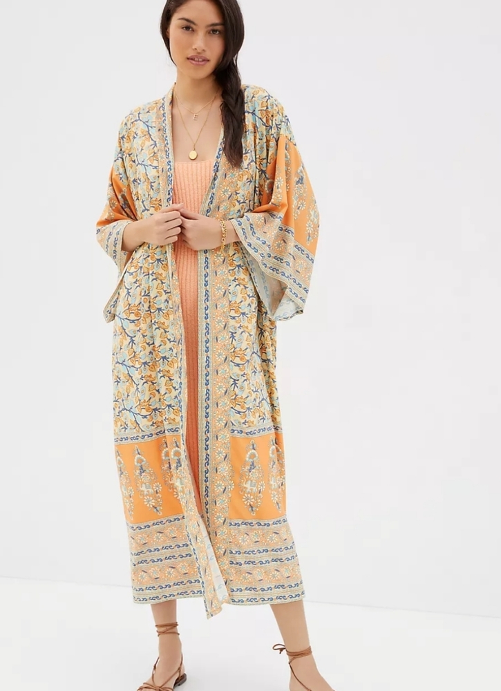 Anthropologie Mosaic Duster Kimono- coral